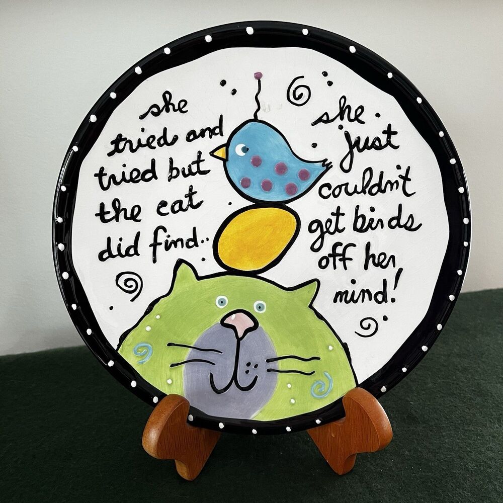 Joanne Delomba for Lotus Cat & Bird Ceramic 10" Plate Love Joanne